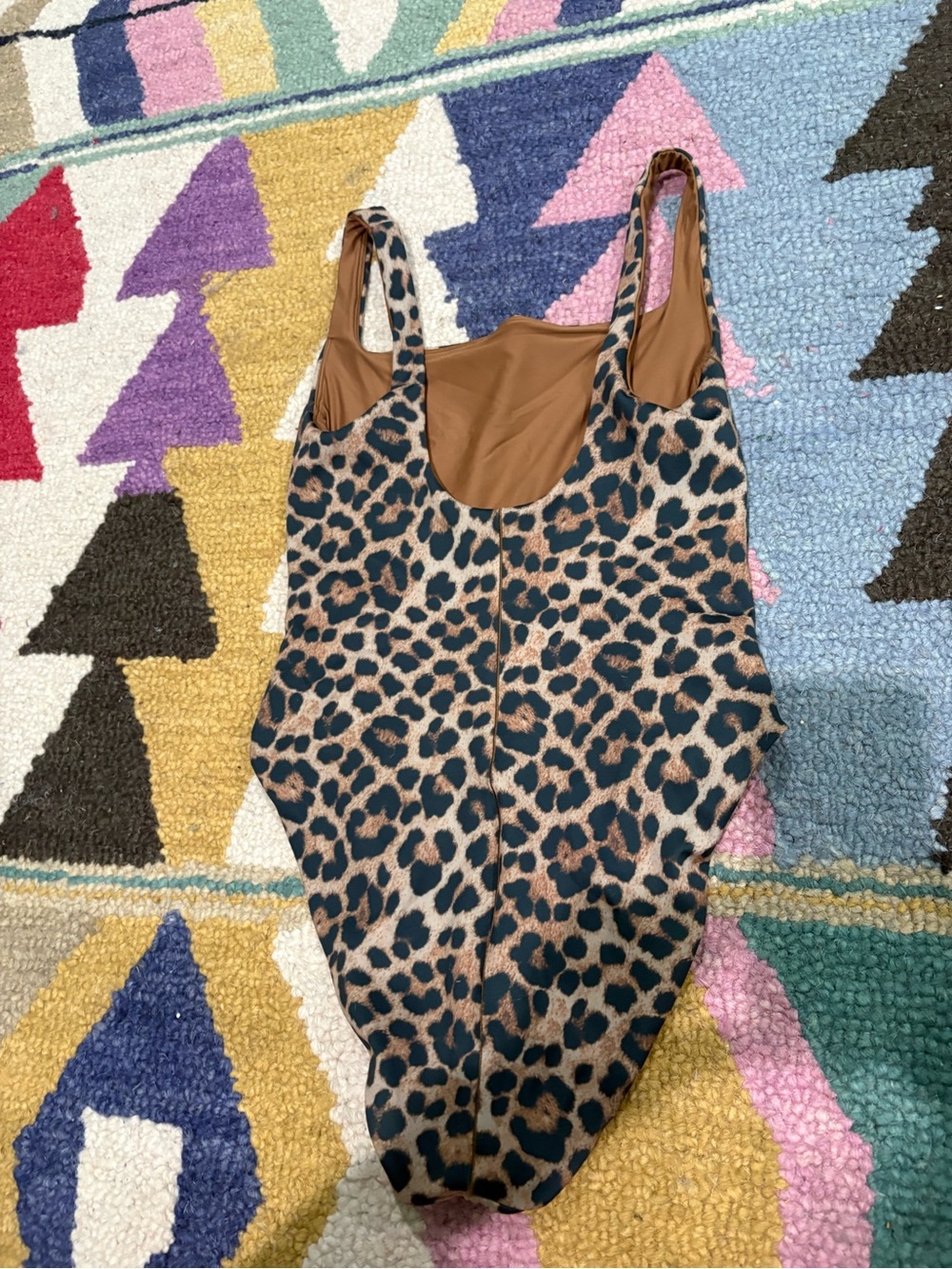 Leopard Print One-Piece Swimsuit with Brown Trim - Picture 2 of 3